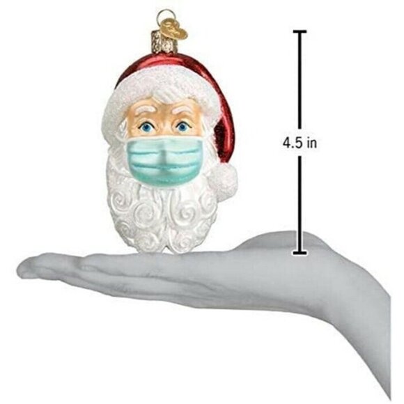 OLD WORLD CHRISTMAS Hand Blown Glass 2020 SANTA WITH FACE MASK Tree Ornament EUC - Picture 3 of 3